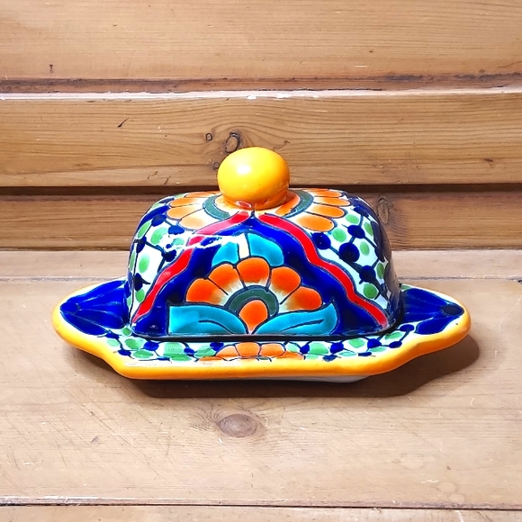 TALAVERA Mexico VERY Colorful Butter Dish - Picture 1 of 9